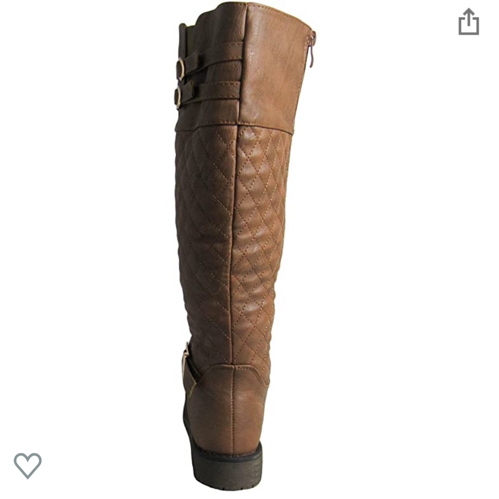 Tan Quilted Buckle Knee High Motorcycle Boots - Picture 4 of 5